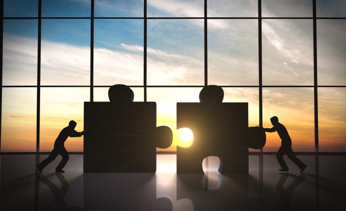 Business teamwork puzzle pieces 3d rendering